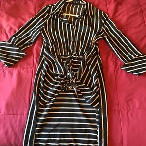 Ruiyige black and white striped, tie dress.